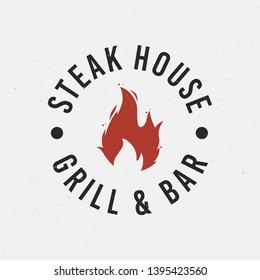 Steak house, grill logo. Vintage circle logo template. Barbecue badge, label, emblem. Trendy retro design. Vector illustration 