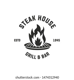 Steak house, grill logo. Vintage circle logo template. Barbecue badge, label, emblem. Trendy retro design. 