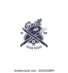 steak house logo black and white vector