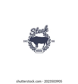 steak house logo black and white vector