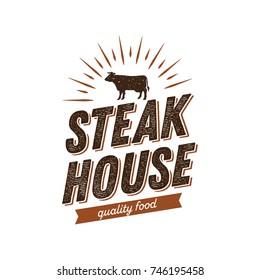 Steak House Logo with Cow Symbol Vintage Style Graphic Vector 