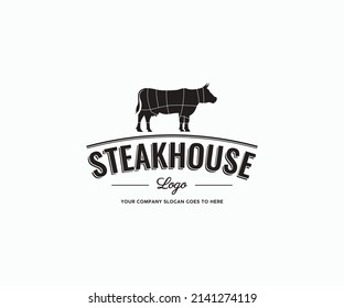 Steak house logo design. bar and grill logotype, emblem. Steakhouse Logo Template.