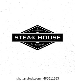 Steak House Logo Design Template. Vector Retro Black And White Meat Dishes Logotype Illustration. Graphic Grill BBQ Label, Emblem, Symbol. Premium Beef Restaurant Badge