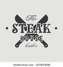 Steak house logo with grill, knife, meat. For A restaurant. Vector illustration.