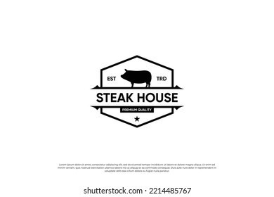 Steak house logo. Grill Restaurant label. Vintage style design.