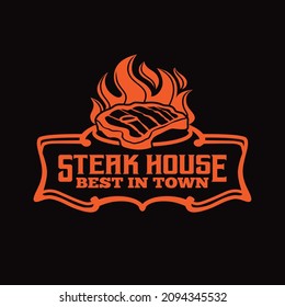 Steak house logo with grilled steak meat
