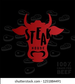 Steak House Logo Illustration. 100% Organic Meat Modern Vector