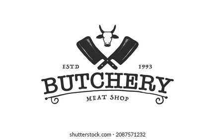 Steak house logo vector illustration bull silhouette good for farm or restaurant badge. Vintage typography emblem design.
