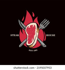 steak house logo vector vintage illustration 