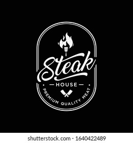 Steak house logo. Vintage Design. Handmade lettering. Vector illustration