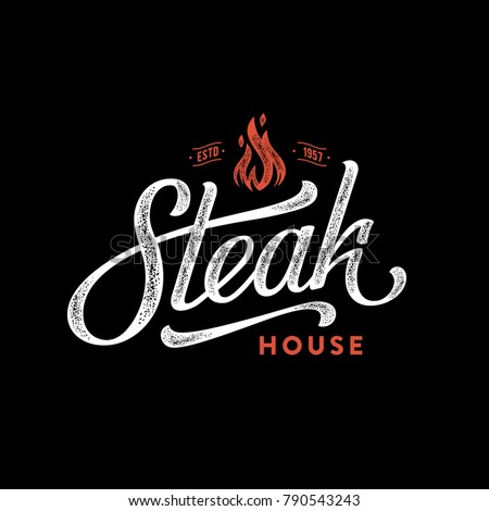 Steak house logo. Vintage Design. Handmade lettering. Vector illustration Stock foto © 