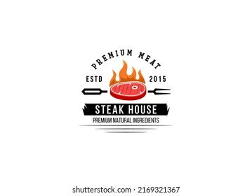 Steak House Logo. Steak in vintage style logo design template.