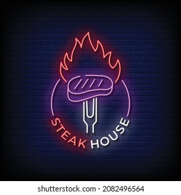 Steak House Neon Signs Vector