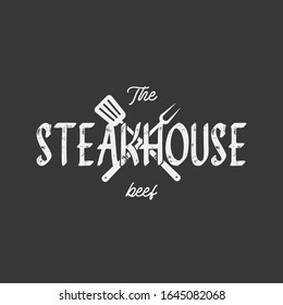 Steak house set logo with grill, knife, meat, wine. A restaurant.
