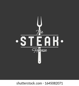 Steak house set logo with grill, knife, meat, wine. A restaurant.