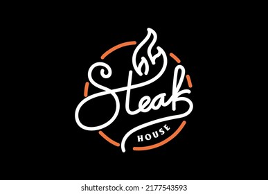 Steak House Type Text Word Lettering Font For BBQ Grill Restaurant Logo Design