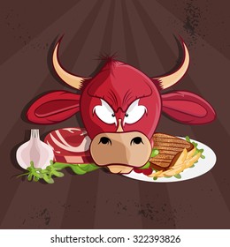 steak house vector illustration with bull and meat
