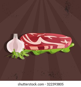 steak house vector illustration with meat and garlic