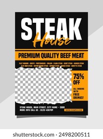 Steak house vertical poster or flyer promotion template