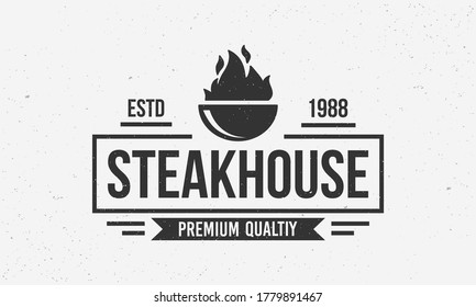 Steak House vintage logo. Barbecue grill logo template with grunge texture. BBQ logo for party, restaurant business. Vector illustration