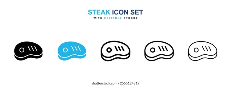 Steak icon collection in black and blue colors
