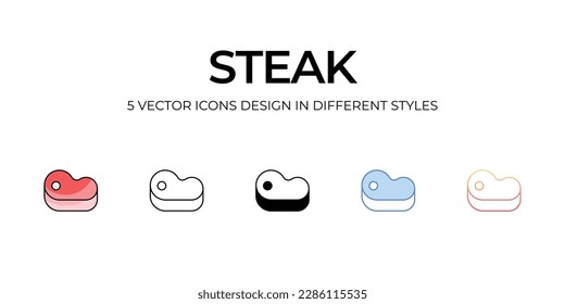 Steak Icon Design in Five style with Editable Stroke. Line, Solid, Flat Line, Duo Tone Color, and Color Gradient Line. Suitable for Web Page, Mobile App, UI, UX and GUI design.