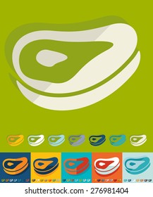 steak icon in flat design with long shadows. Vector illustration