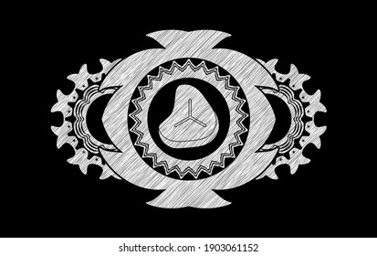 Steak icon inside chalk blackboard realistic badge. Chalkboard handsome background. Vector illustration. 
