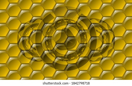 Steak icon inside honey realistic badge. beekeeping classic background. Vector illustration. 