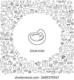 Ícone de Bife, estilo de linha com fundo de ícone de mosaico, ótimo para uso da web e fundo.