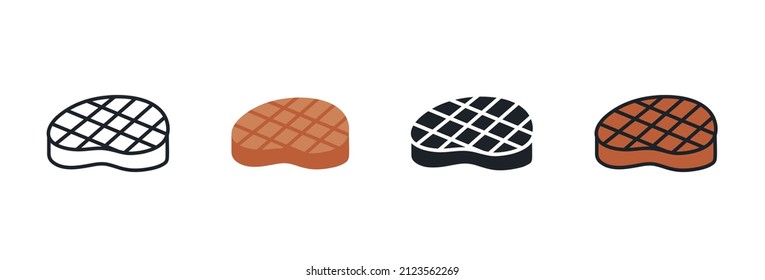 Steak icon. Linear flat color icons contour shape outline. Black isolated silhouette. Fill solid icon. Modern glyph design. Set of vector illustrations. Meat products. Food ingredients