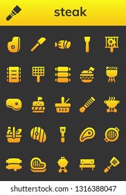steak icon set. 26 filled steak icons.  Simple modern icons about  - Meat, Spatula, Salami, Bbq, Ribs, Grill, Burger, Barbecue, Steak, Picnic