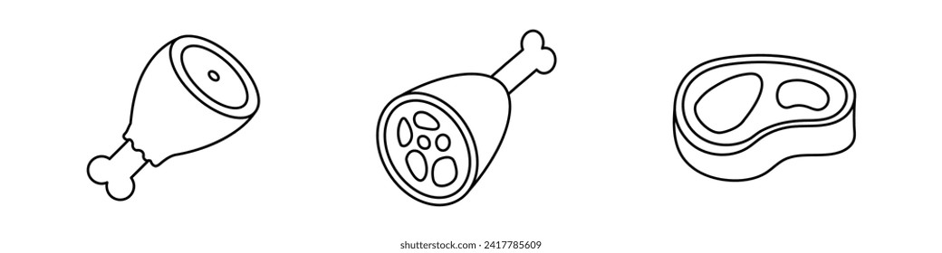 Steak icon set. Bacon simple illustration. signs of meat and grill. Meat food isolated graphic sign in vector flat style