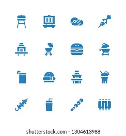 steak icon set. Collection of 16 filled steak icons included Ribs, Skewer, Drink, Grill, Burger, Barbecue, Meat
