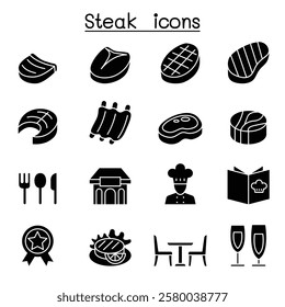 Steak icon set in glyph style