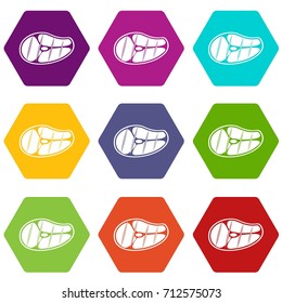 Steak icon set many color hexahedron isolated on white vector illustration