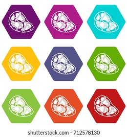 Steak icon set many color hexahedron isolated on white vector illustration