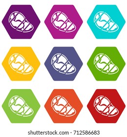 Steak icon set many color hexahedron isolated on white vector illustration