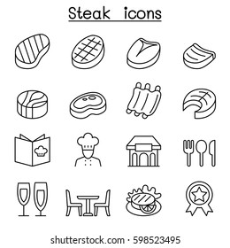 Steak icon set in thin line style