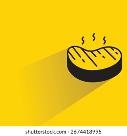 ícone de bife com sombra no plano de fundo amarelo