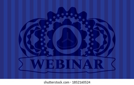 Steak Symbol und Webinar Text Blau Farbe realistische Emblem. Bars, zarter Hintergrund. Illustration. 