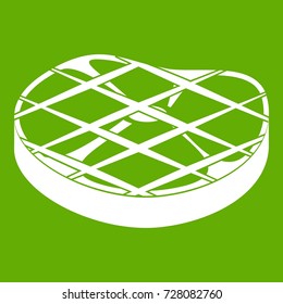 Steak icon white isolated on green background. Vector illustration
