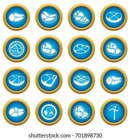 Steak icons blue circle set isolated on white for digital marketing