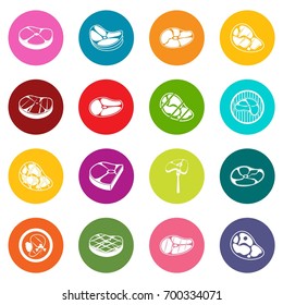Steak icons many colors set isolated on white for digital marketing
