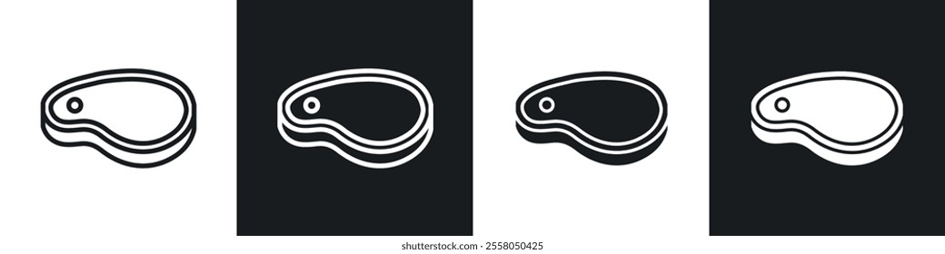 Steak icons pack in black and white filled and outlined versions.