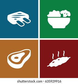 Steak icons set. set of 4 steak filled icons such as beef, food
