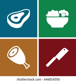 Steak icons set. set of 4 steak filled icons such as beef, food