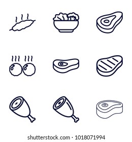 Steak icons. set of 9 editable outline steak icons such as beef, food