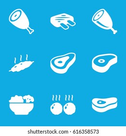 Steak icons set. set of 9 steak filled icons such as beef, food