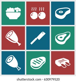 Steak icons set. set of 9 steak filled icons such as beef, food, meat
